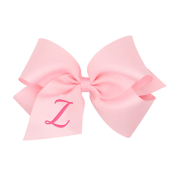 King Monogrammed Grosgrain Girls Hair Bow - Light Pink with Hot Pink Initial