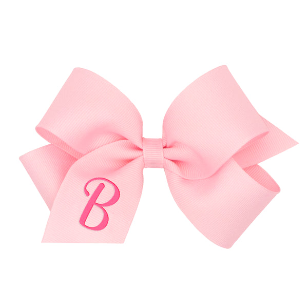 King Monogrammed Grosgrain Girls Hair Bow - Light Pink with Hot Pink Initial