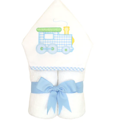 Train hooded towel — personalized with embroidered name, baby boy gift
