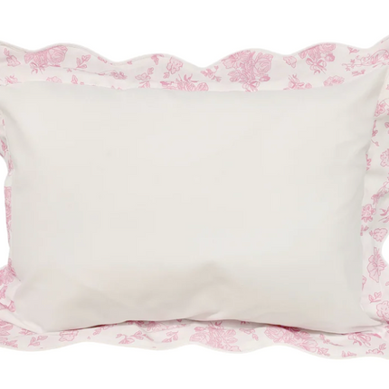Personalized 2 Tone Pink Floral Scallop Pillow 12x16 White