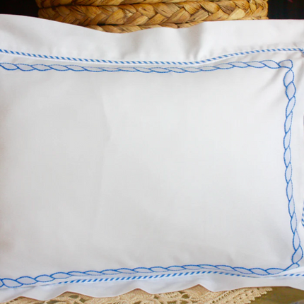Personalized Rope Stitch Baby Pillow 12x16 White with Pink or Blue Roping