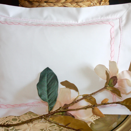 Personalized Rope Stitch Baby Pillow 12x16 White with Pink or Blue Roping