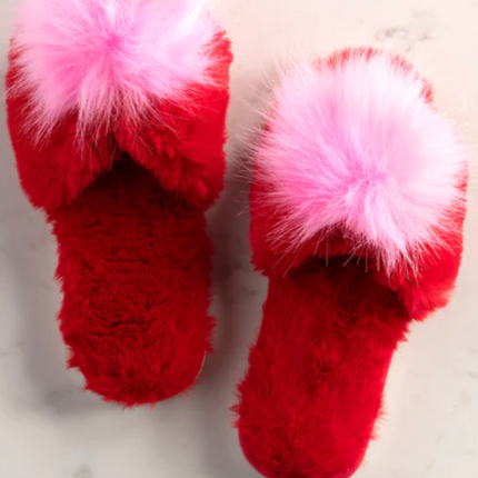 Red and Pink Fuzzy slippers