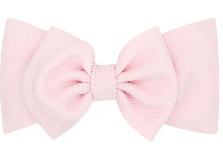 Soft Solid Rippled-Textured Large Baby Girls Bowtie on Matching Wide Band