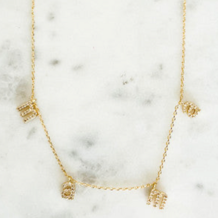 MAMA Dangles Necklace-Gold and CZ