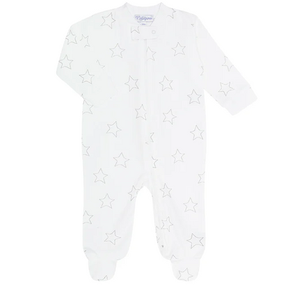 Grey Stars Print Zipper Footie
