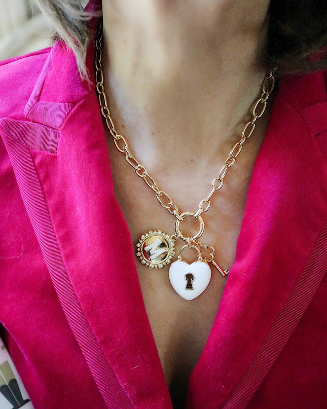 Rhinestone Studded Enamel Letter Disc Charm