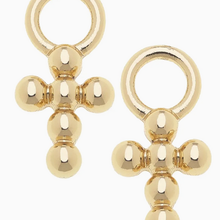 Beaded Cross Huggie Charm in Shiny Gold | Set of 2