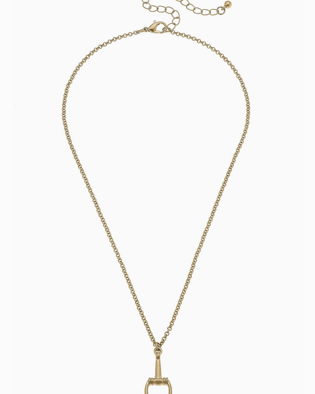 Lou Ann Linked Horsebit Pendant Necklace in Shiny Gold