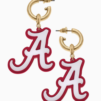 Alabama Crimson Tide Resin Logo Drop Hoop Earrings