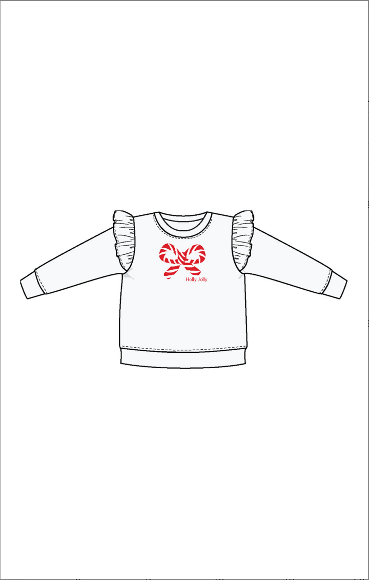 Candy Canes Ruffle Shoulder French Terry Sweatshirt