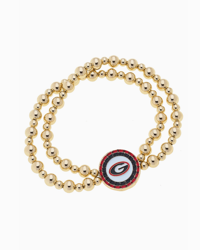 Georgia Bulldogs Pave Disc 2-Row Ball Bead Stretch Bracelet