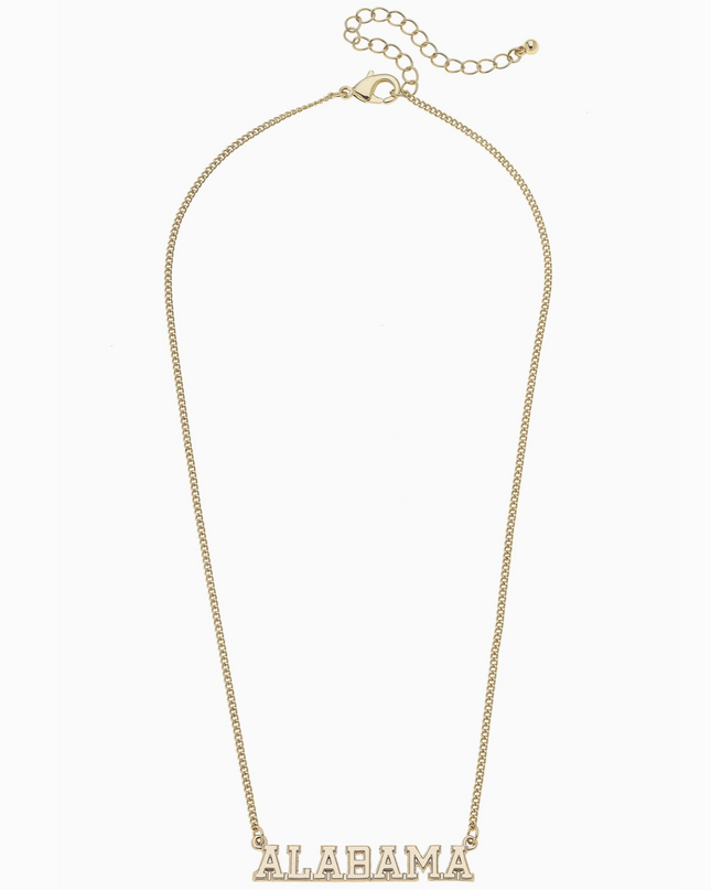 Alabama Crimson Tide Varsity Outline Necklace in Shiny Gold