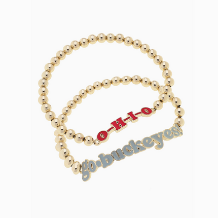 Ohio State Buckeyes Slogan Ball Bead Bracelet Set of 2