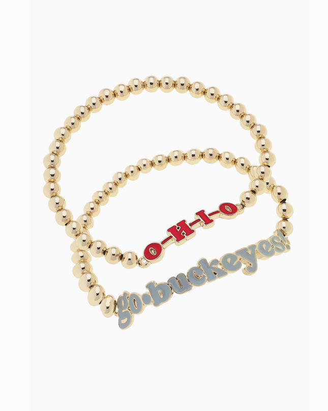 Ohio State Buckeyes Slogan Ball Bead Bracelet Set of 2