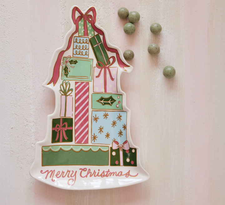 Stoneware Platter with Gifts "Merry Christmas