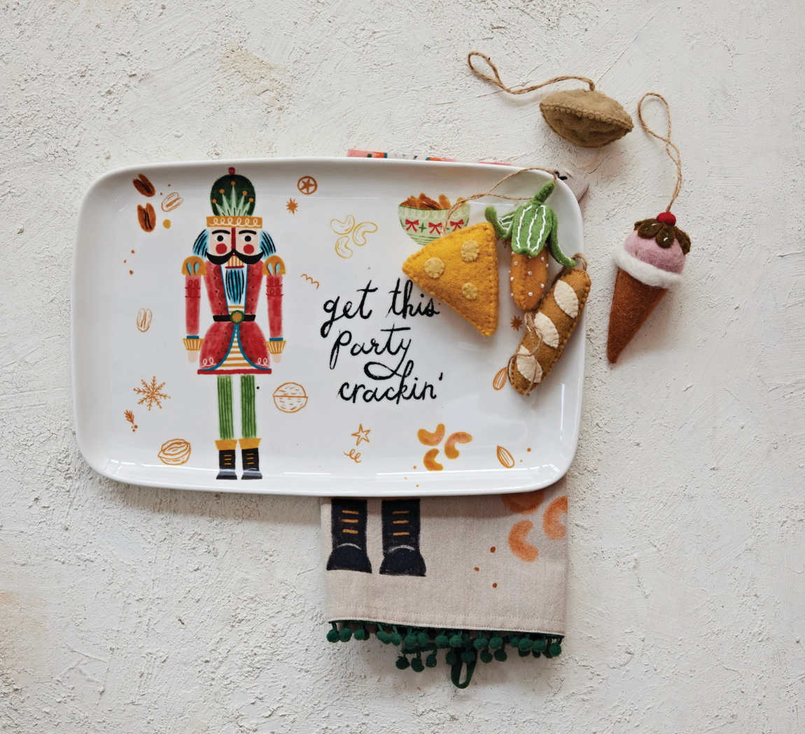 Stoneware Platter with Nutcracker "Get this Party Crackin"