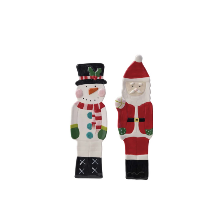 Hand-Painted Stoneware Santa/Snowman Shaped Dish