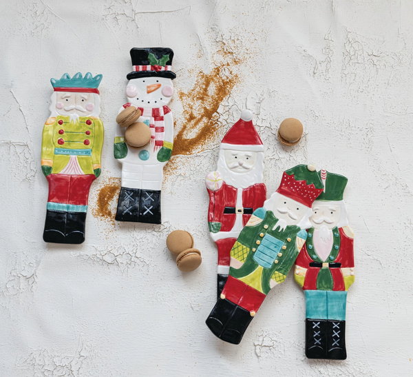 Hand-Painted Stoneware Santa/Snowman Shaped Dish