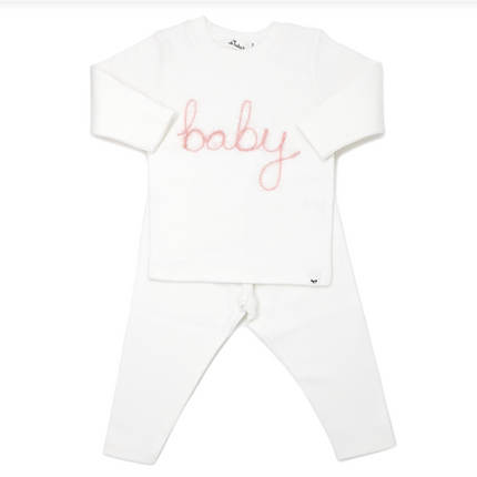 'Baby' Pink Sparkle Embroidered 2pc Set