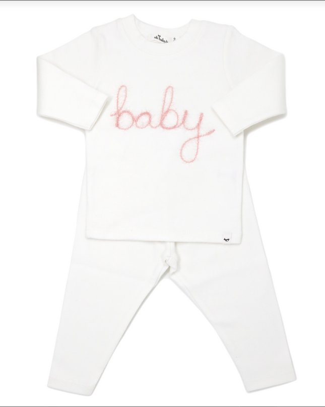 'Baby' Pink Sparkle Embroidered 2pc Set