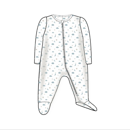 Zipper Footie - Moon Star Blue