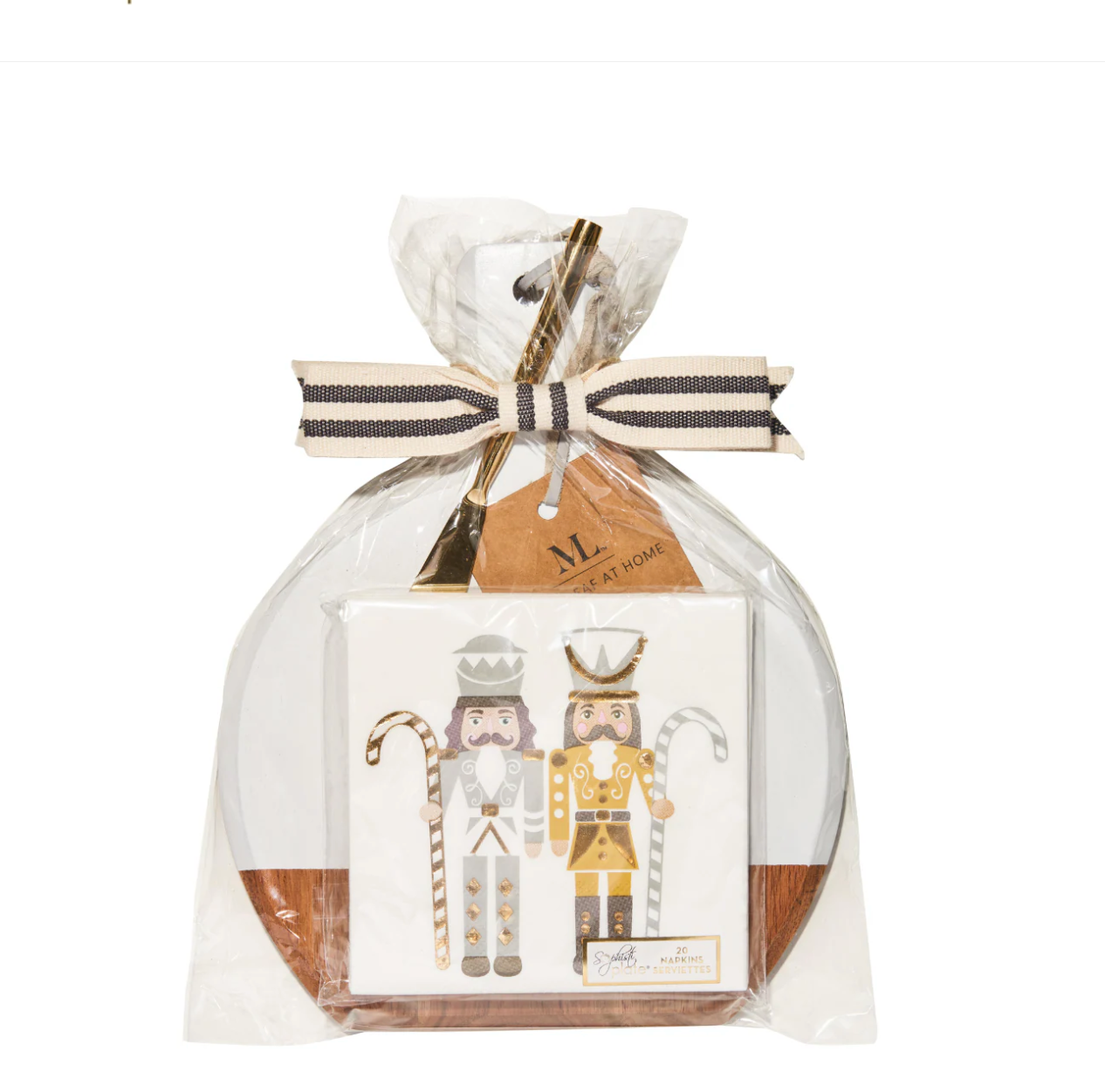 Acacia Bevel Board w/ Gold Spreader & Gilded Nutcracker Napkin