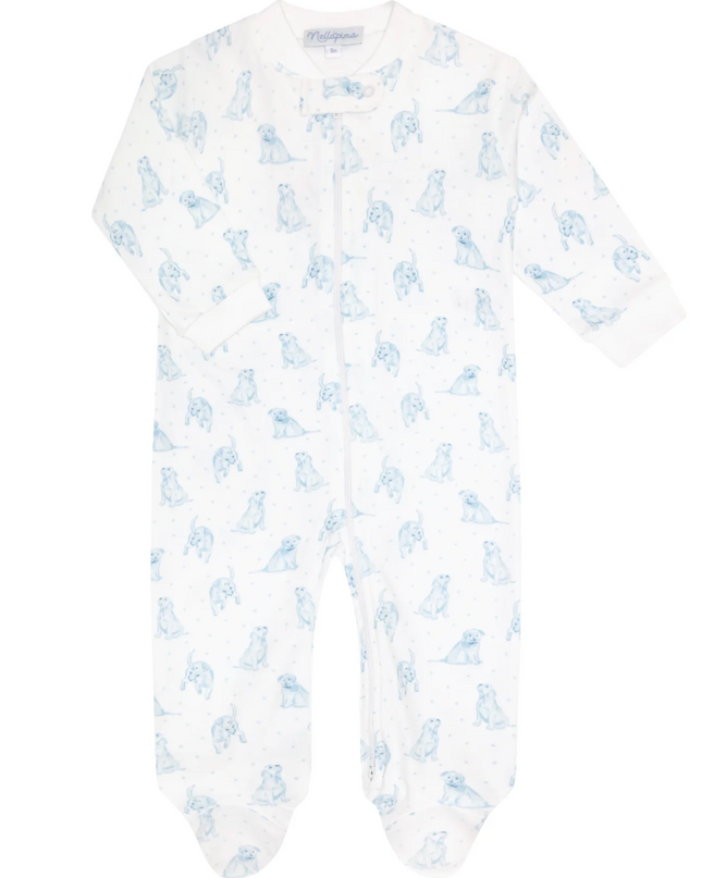 Blue Puppy Love Zipper Footie