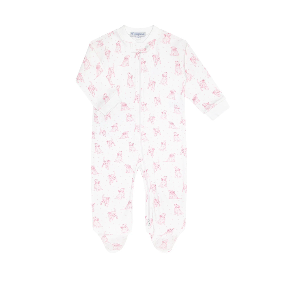 Pink Puppy Love Zipper Footie