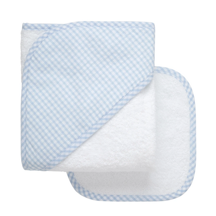 Blue Big Check Hooded Towel and Washcloth Set