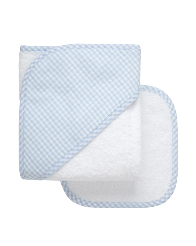Blue Big Check Hooded Towel and Washcloth Set