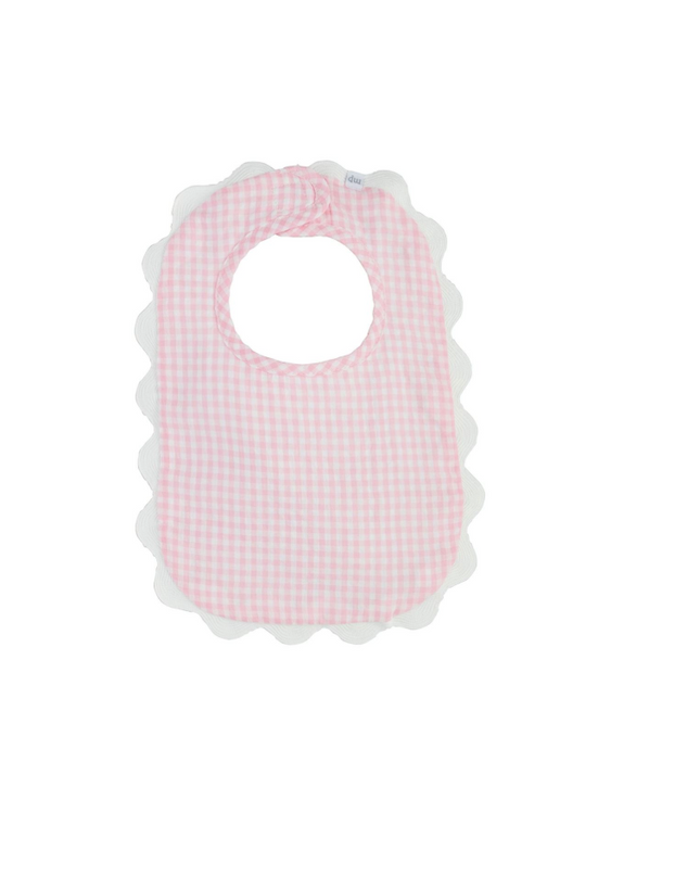 Personalized Pink Gingham Scallop Bib
