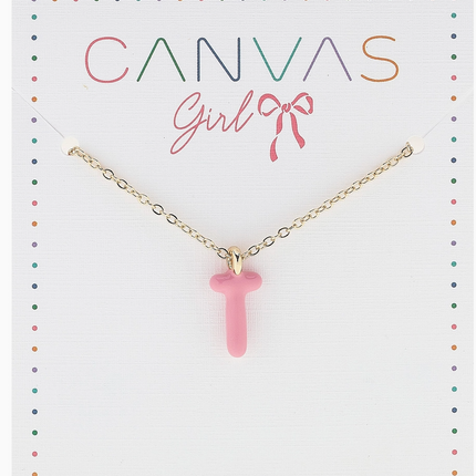 Viola Enamel Coated Letter Children's Necklace in Shiny Gold