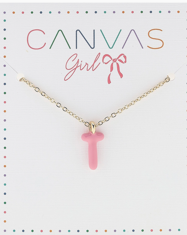 Viola Enamel Coated Letter Children's Necklace in Shiny Gold
