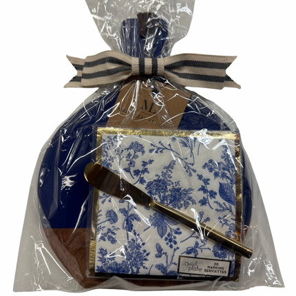 Blue Acacia Bevel Board w/ Gold Spreader & Timeless Cocktail Napkin