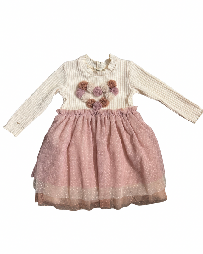 Multi Poms Heart Rib Long Sleeve Aria Tutu Dress