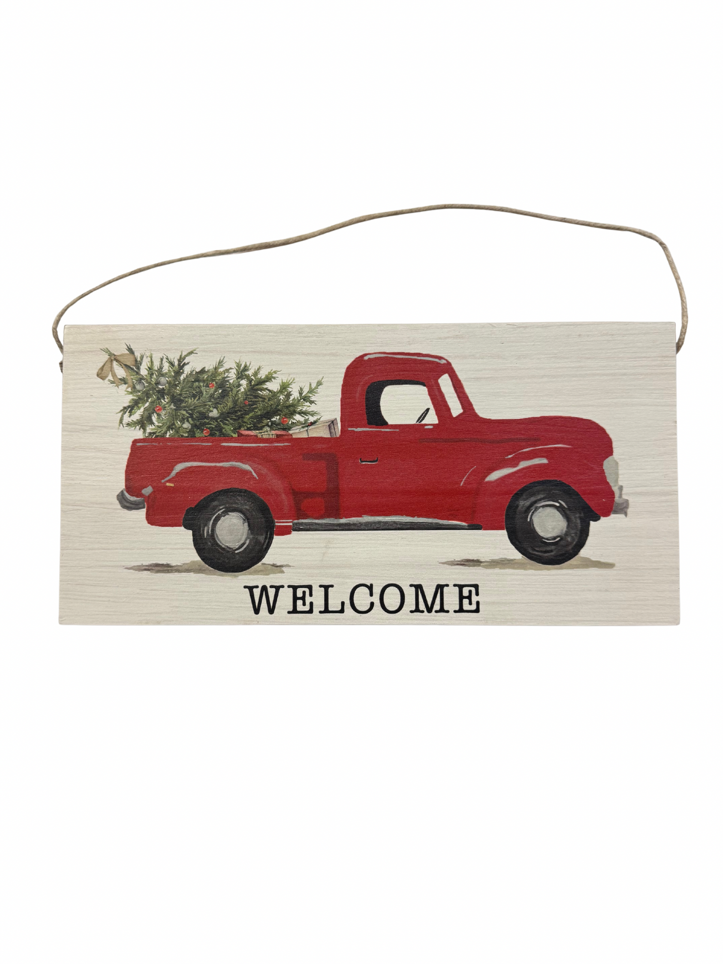 "Welcome" Christmas Tree Truck Twine Hanging Sign