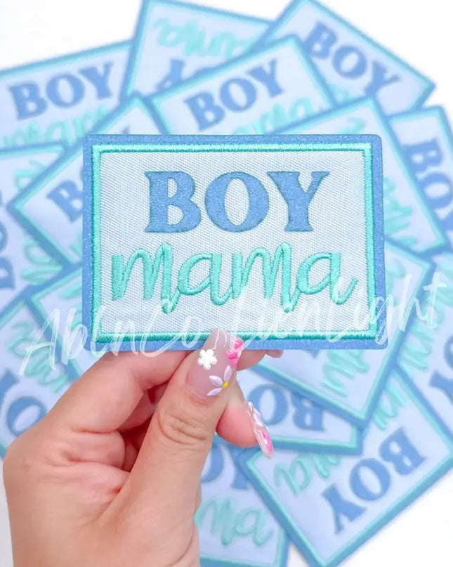 DEFECT boy mama blue glitter embroidery hat patch iron on