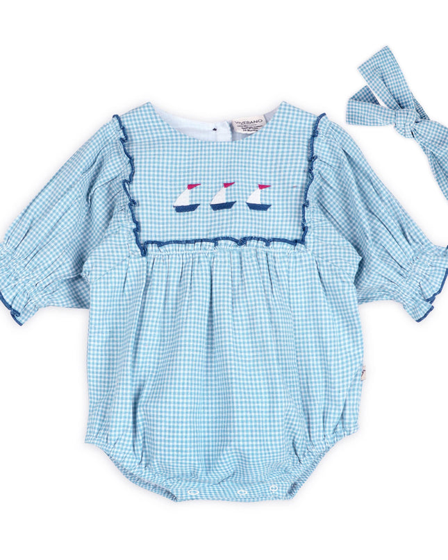 Nautical Gingham Baby Romper + Headband (Organic)