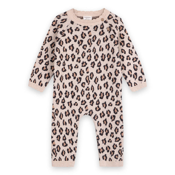 Leopard Jacquard Knit Baby Ruffle Jumpsuit