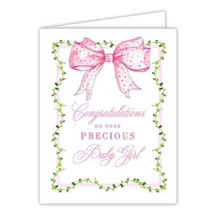 Congratulations on Precious Baby Girl Pink Bow Greeting Card