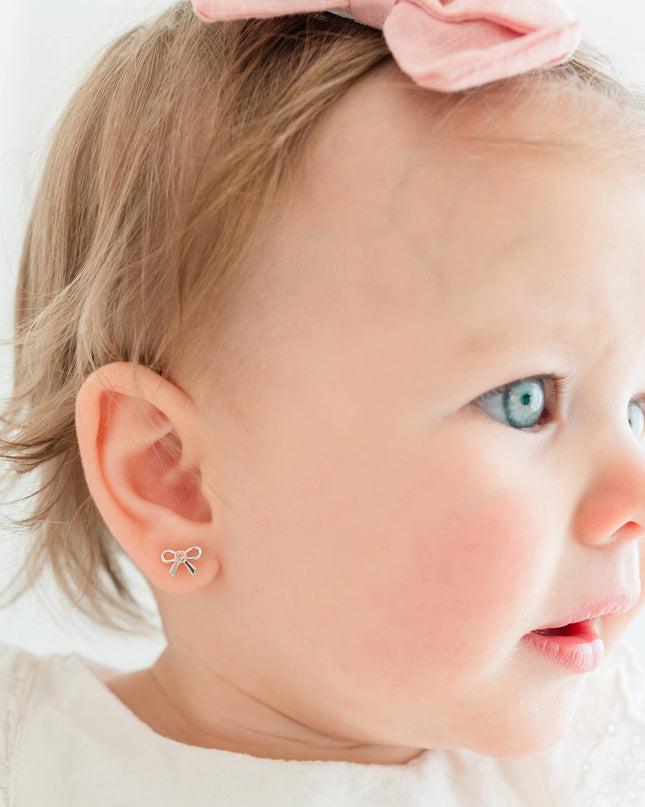 Girls Sterling Silver Pink Bow Screw Back Earrings for Kids