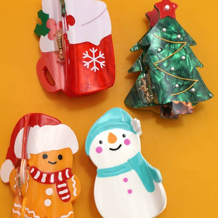 CHRISTMAS TREE SANTA SNOWMAN HAIR CLAW CLIPS | 40H939