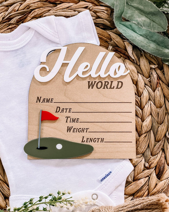 Hello World Birth Stat Sign - Golf