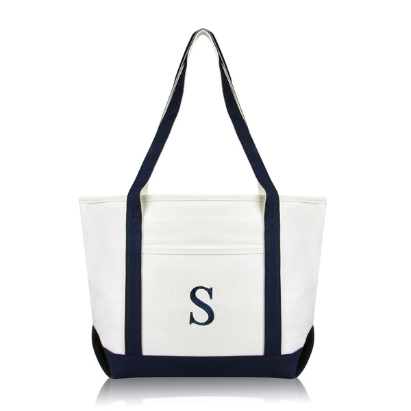 Personalized Navy Tote Bag with Initial