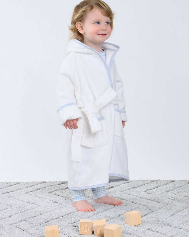 Essentials Light Blue Gingham Trim Bathrobe