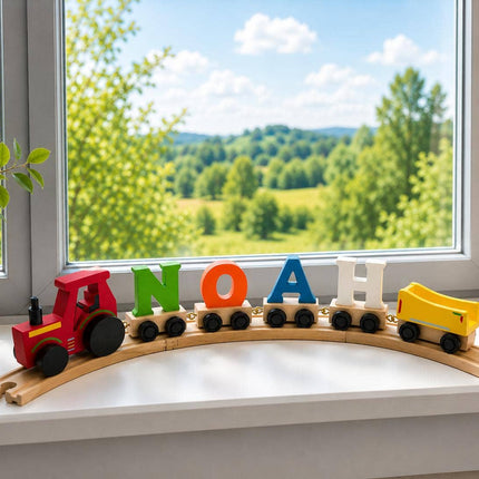 Coloured Wooden Tractor - For Kids' Name Train Toy