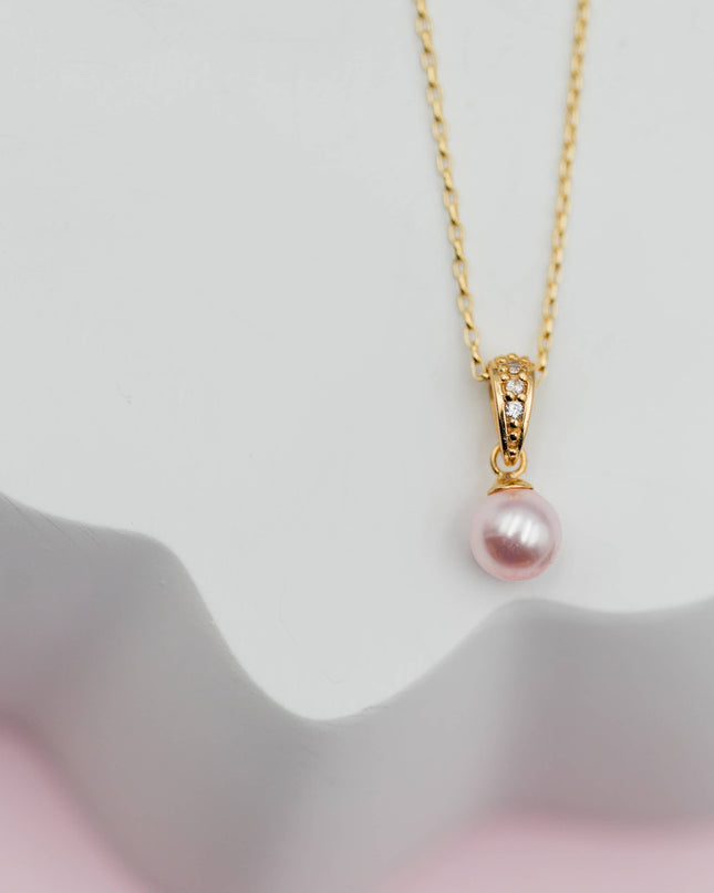 Girls 14K Gold-Plated Pink Pearl Pendant Necklace for Kids