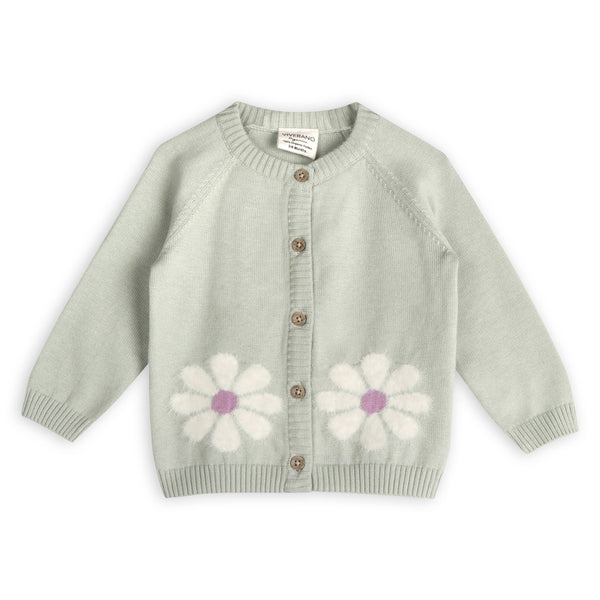 Flower & Heart Baby Sweater Cardigan & Pants Set