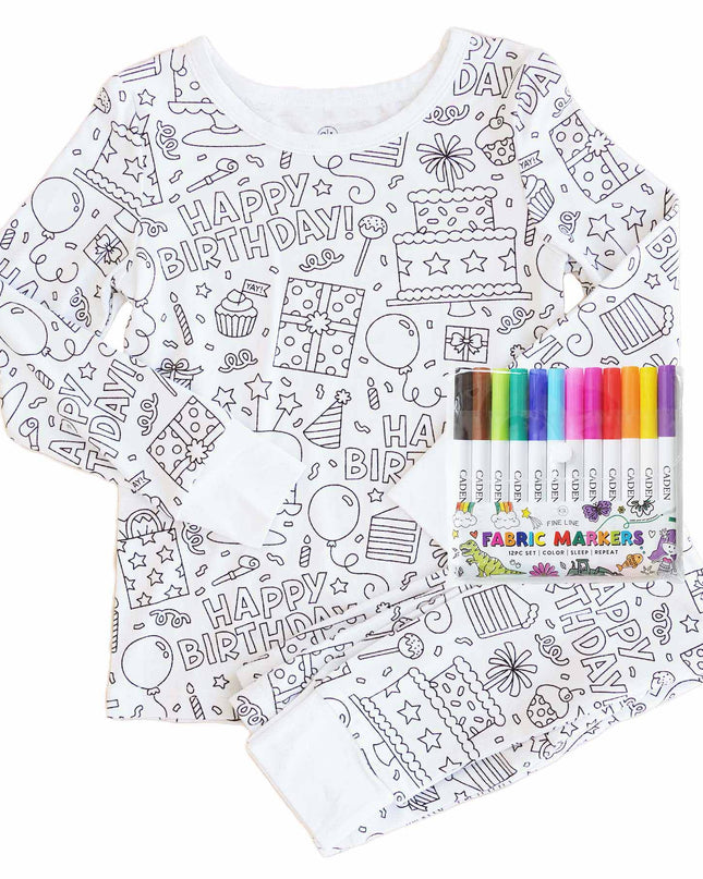 Colorable Two Piece Pajama Set | Birthday Celebration with Markers